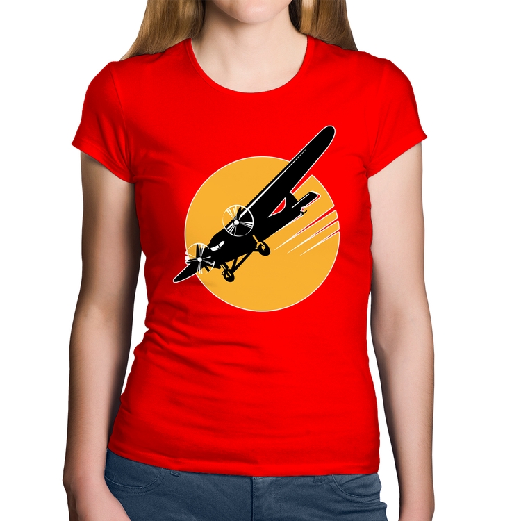 Baby Look Algodão Avião Bimotor - Vermelha