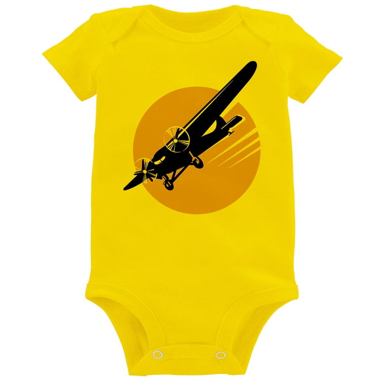 Body Bebê Avião Bimotor - Amarelo