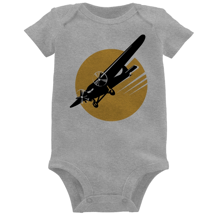 Body Bebê Avião Bimotor - Cinza