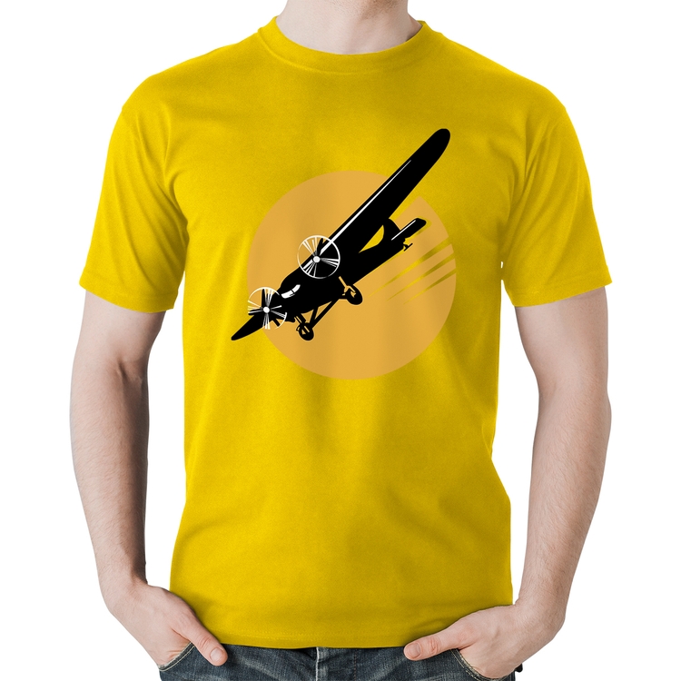 Camiseta Algodão Avião Bimotor - Amarela