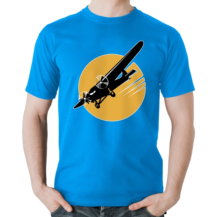 Camiseta Algodão Avião Bimotor - Azul