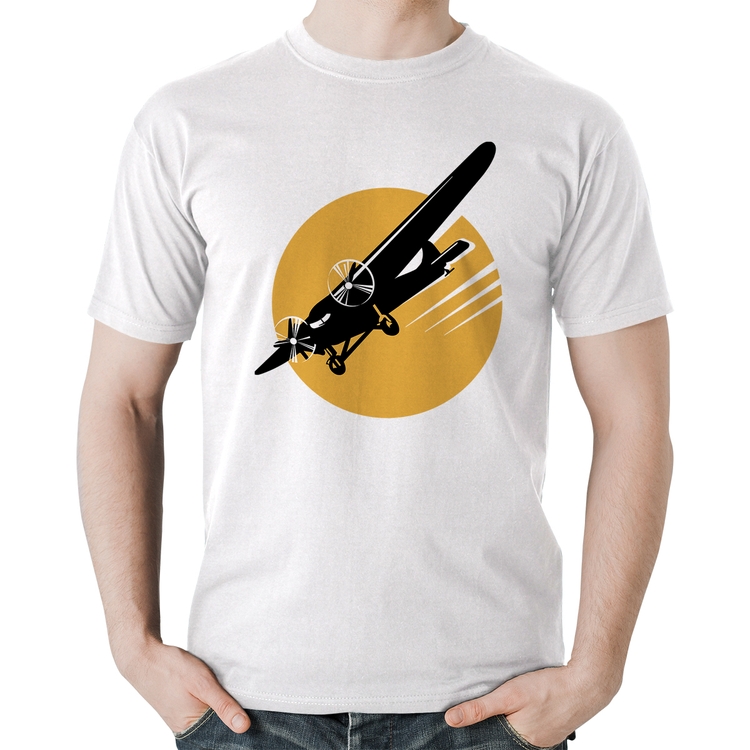 Camiseta Algodão Avião Bimotor - Branca
