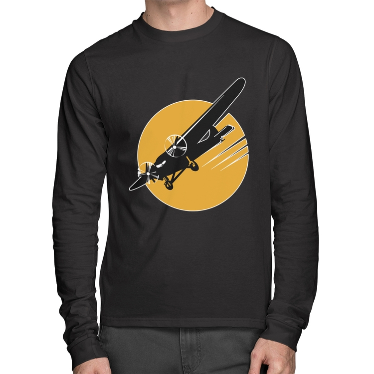 Camiseta Algodão Avião Bimotor Manga Longa
