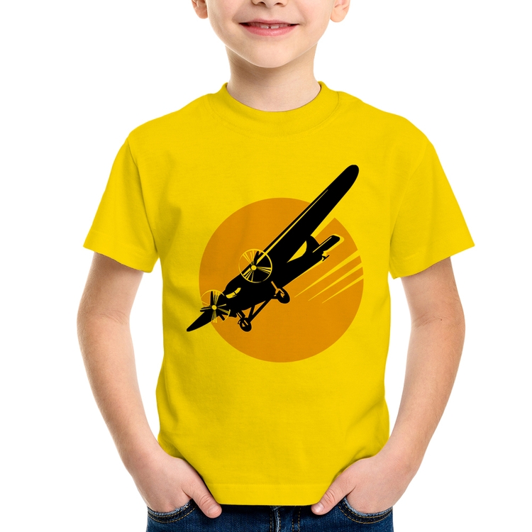 Camiseta Infantil Avião Bimotor - Amarela
