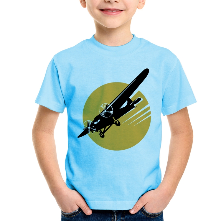 Camiseta Infantil Avião Bimotor - Azul Bebê