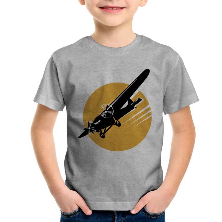 Camiseta Infantil Avião Bimotor - Cinza