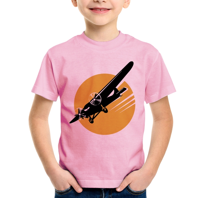 Camiseta Infantil Avião Bimotor - Rosa Bebê