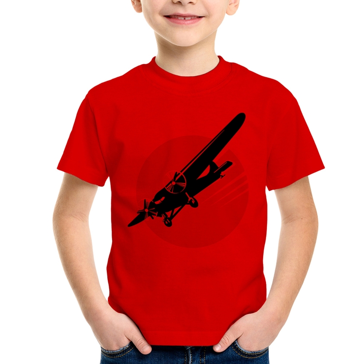 Camiseta Infantil Avião Bimotor - Vermelha
