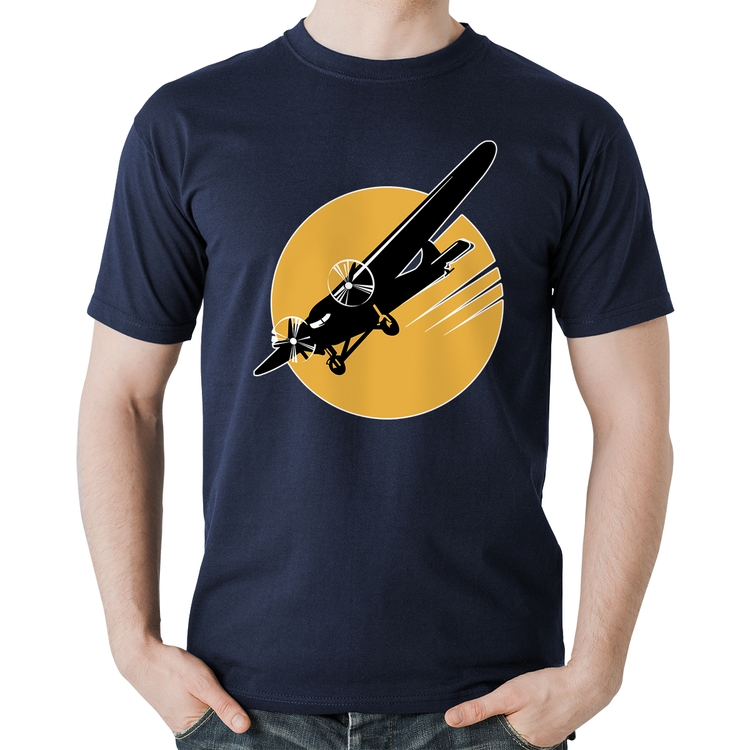 Camiseta Algodão Avião Bimotor - Marinho