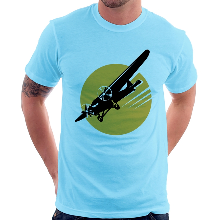 Camiseta Avião Bimotor - Azul Bebê