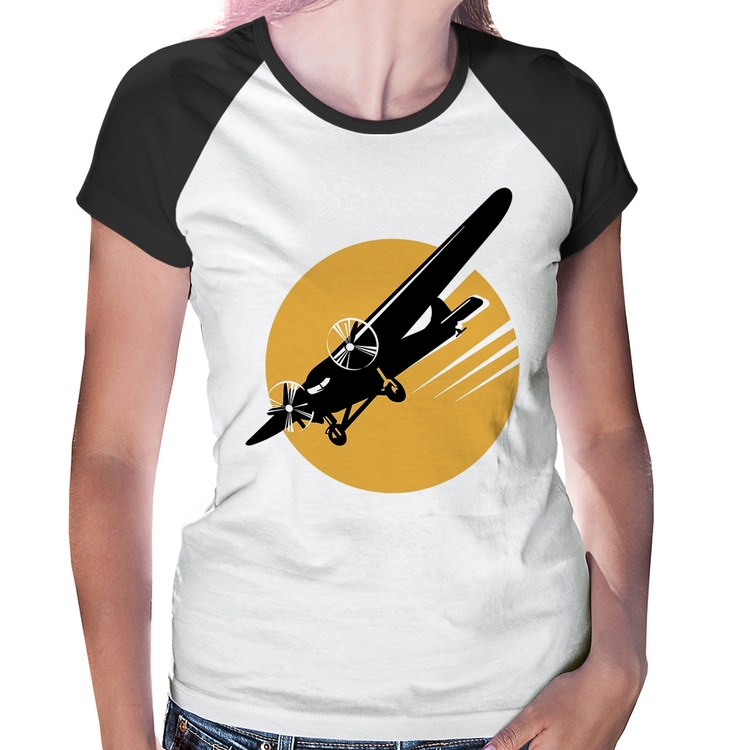 Baby Look Raglan Avião Bimotor