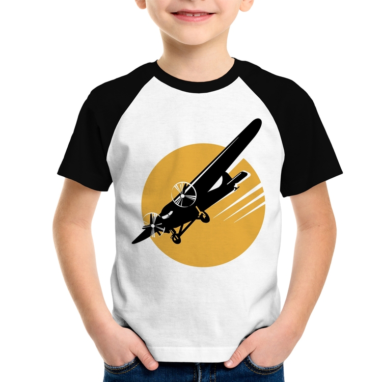Camiseta Raglan Infantil Avião Bimotor