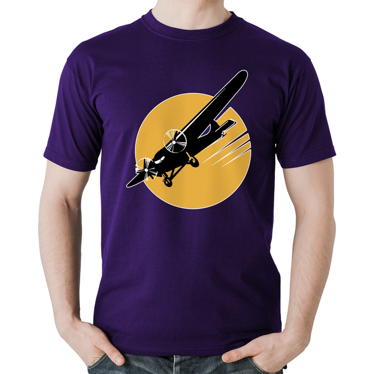 Camiseta Algodão Avião Bimotor - Roxa