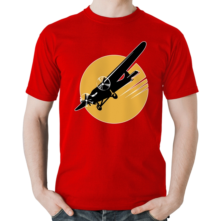 Camiseta Algodão Avião Bimotor - Vermelha