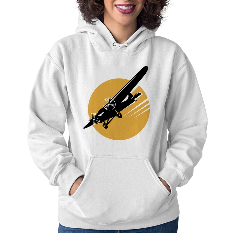 Moletom Feminino Avião Bimotor - Branco