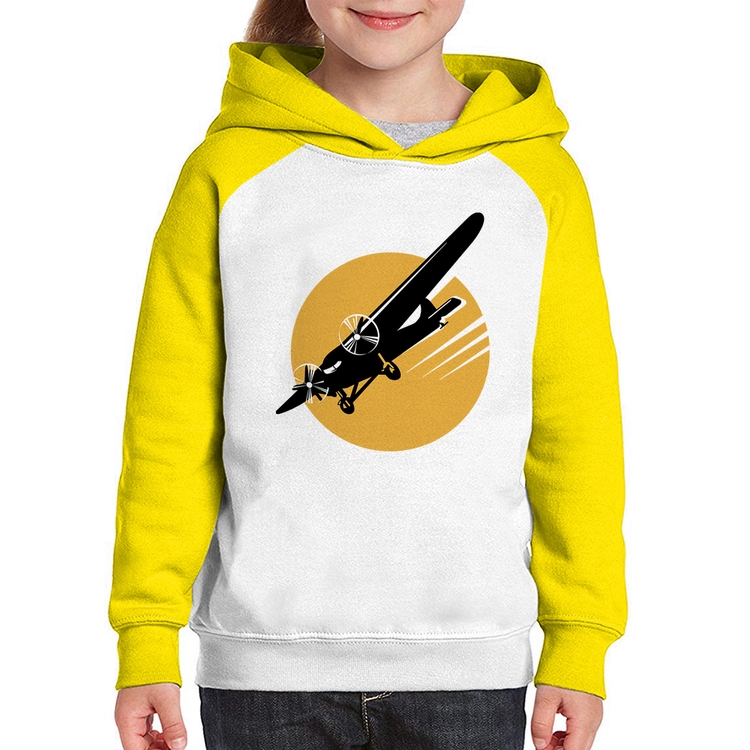 Moletom Infantil Avião Bimotor - Branco/Amarelo