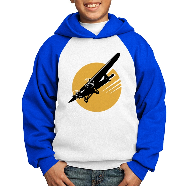 Moletom Infantil Avião Bimotor - Branco/Azul