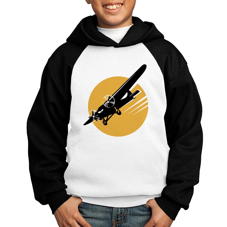 Moletom Infantil Avião Bimotor - Branco/Preto