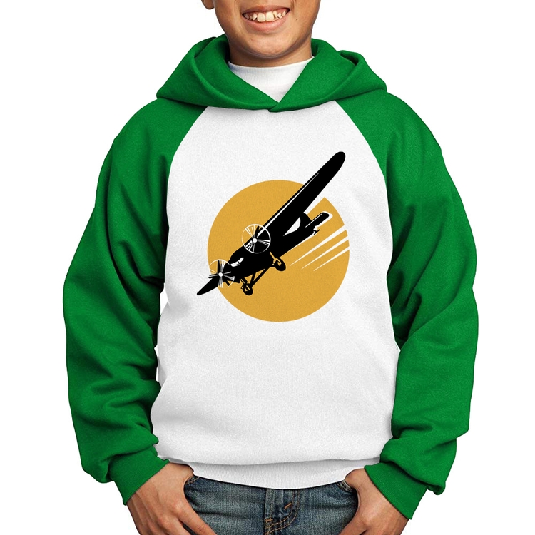 Moletom Infantil Avião Bimotor - Branco/Verde