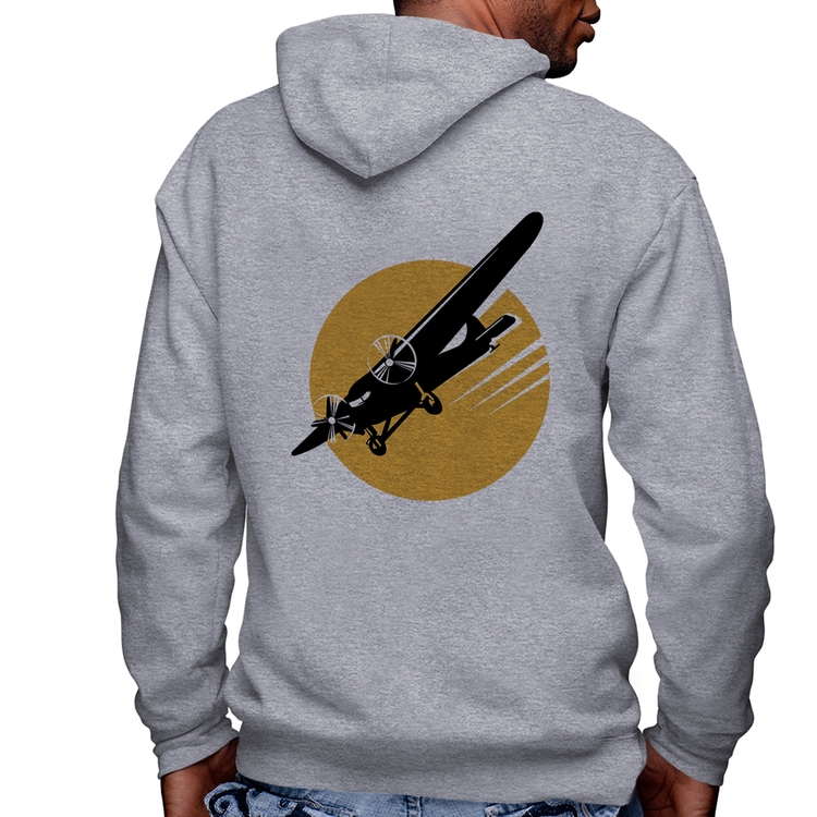 Blusa Moletom Avião Bimotor Masculina com Capuz e Zíper - Mescla