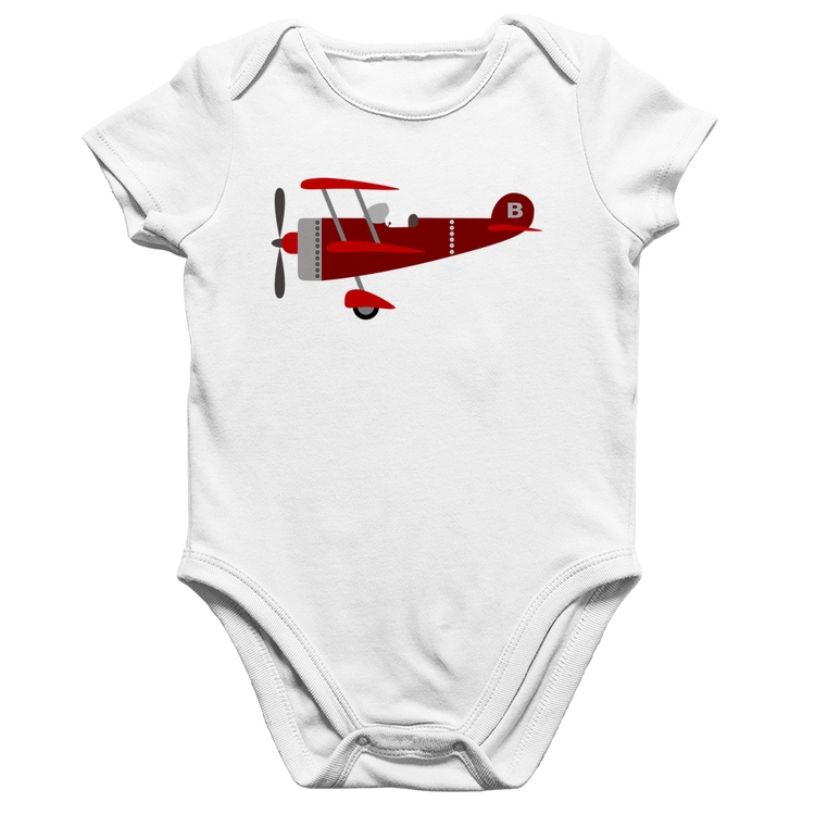 Body Bebê Algodão Avião Biplano - Branco