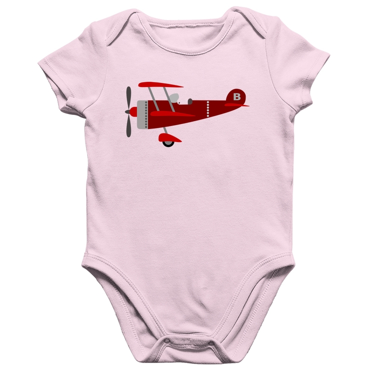 Body Bebê Algodão Avião Biplano - Rosa Bebê