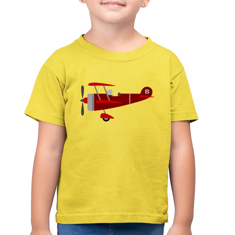 Camiseta Algodão Infantil Avião Biplano - Amarelo Canário