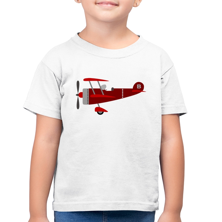Camiseta Algodão Infantil Avião Biplano - Branca