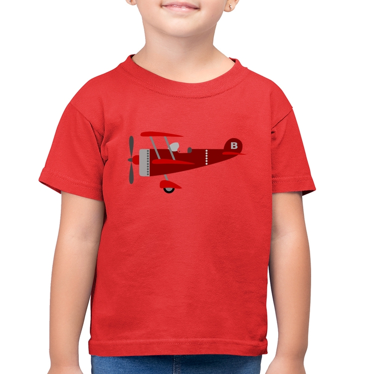 Camiseta Algodão Infantil Avião Biplano - Vermelha