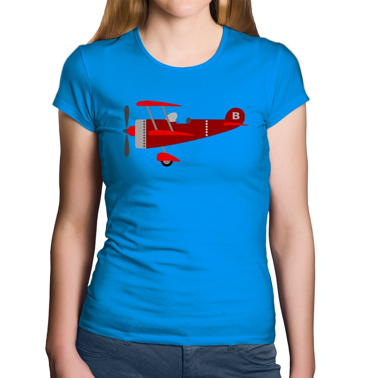 Baby Look Algodão Avião Biplano - Azul