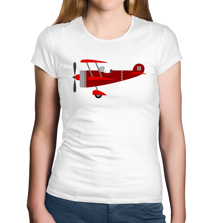 Baby Look Algodão Avião Biplano - Branca