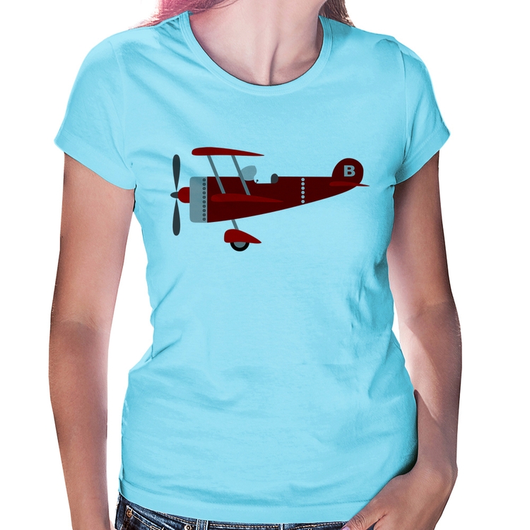 Baby Look Avião Biplano - Azul Bebê