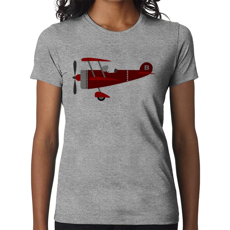 Baby Look Avião Biplano - Cinza