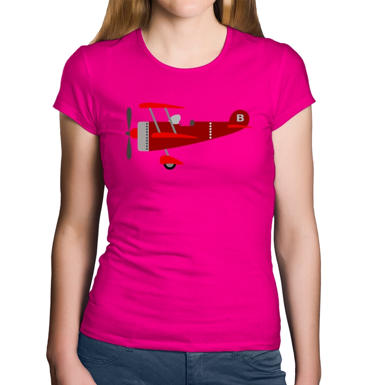 Baby Look Algodão Avião Biplano - Rosa