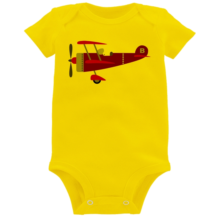 Body Bebê Avião Biplano - Amarelo