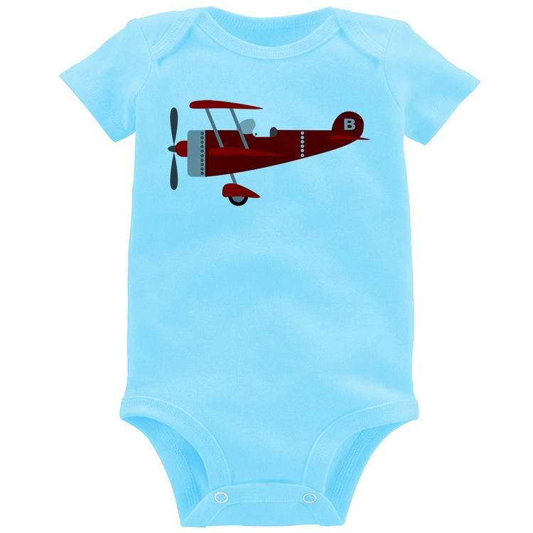 Body Bebê Avião Biplano - Azul Bebê