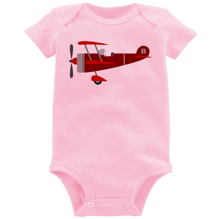Body Bebê Avião Biplano - Rosa Bebê