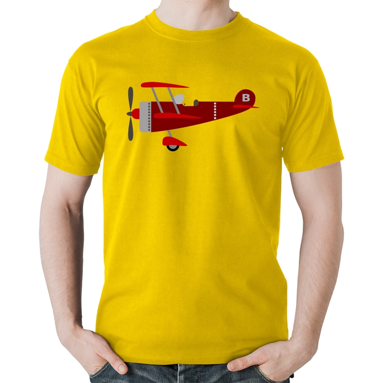 Camiseta Algodão Avião Biplano - Amarela