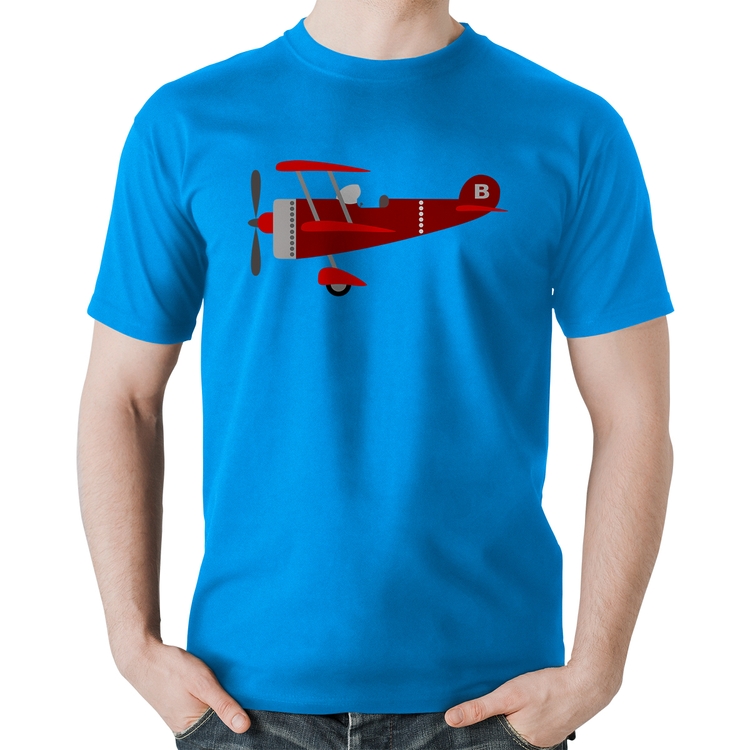 Camiseta Algodão Avião Biplano - Azul