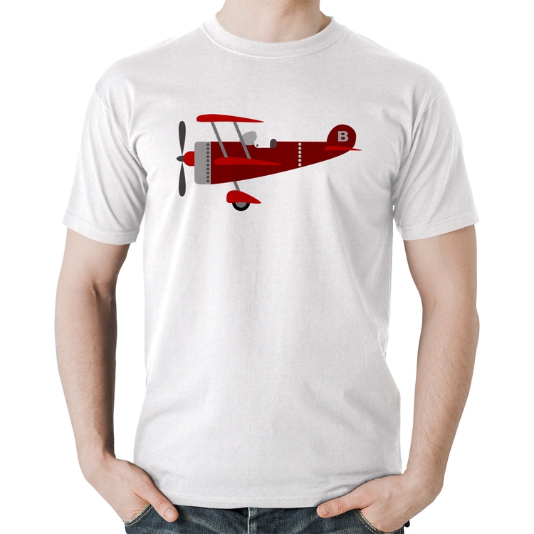 Camiseta Algodão Avião Biplano - Branca