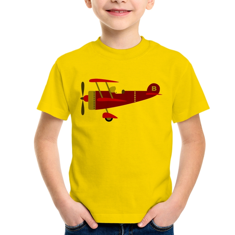 Camiseta Infantil Avião Biplano - Amarela