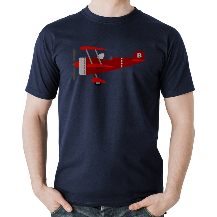 Camiseta Algodão Avião Biplano - Marinho