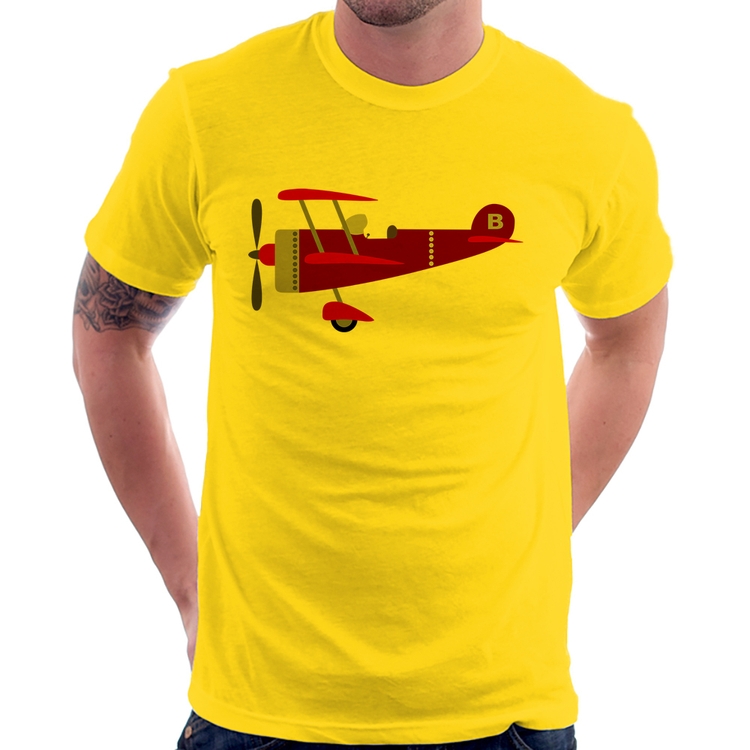 Camiseta Avião Biplano - Amarela