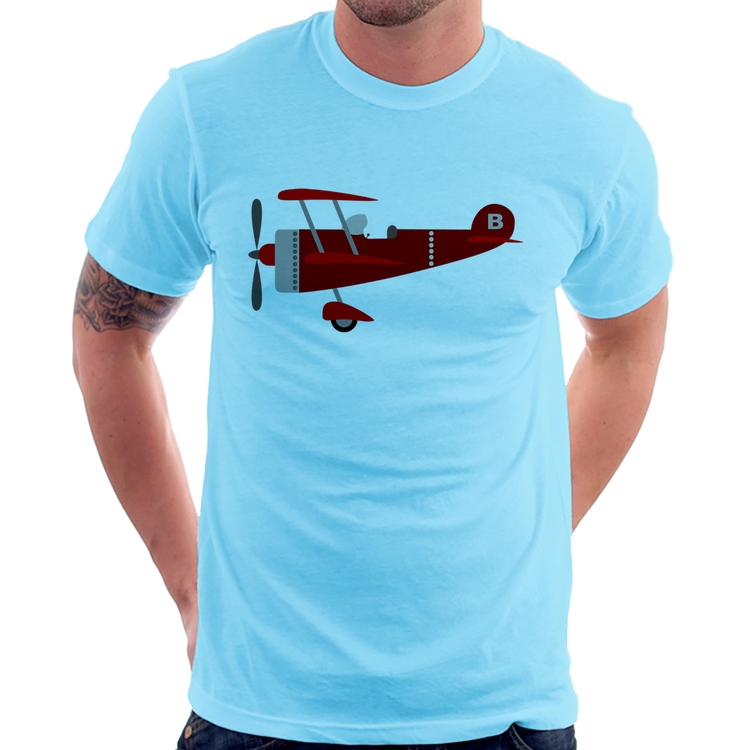 Camiseta Avião Biplano - Azul Bebê