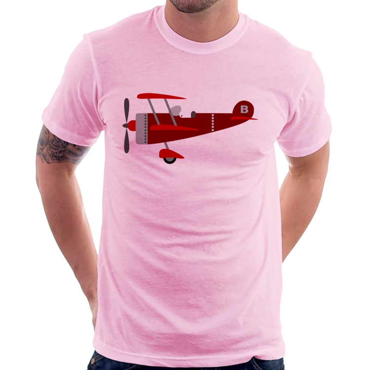 Camiseta Avião Biplano - Rosa Bebê