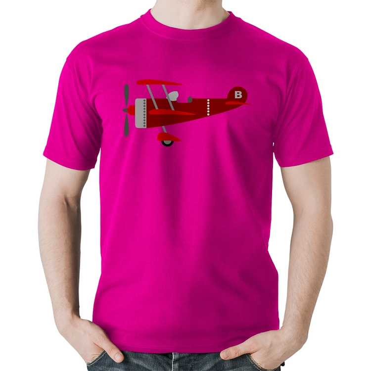 Camiseta Algodão Avião Biplano - Rosa