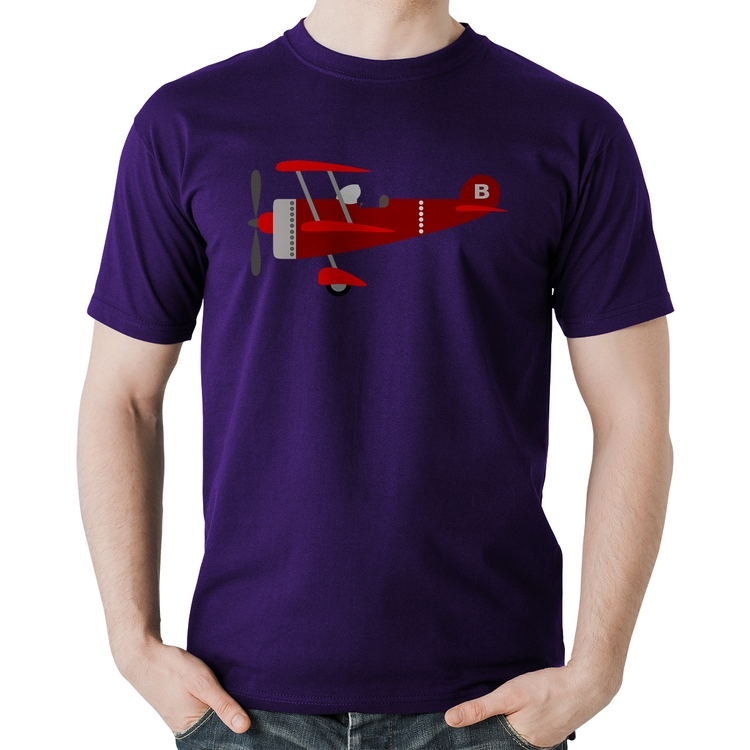Camiseta Algodão Avião Biplano - Roxa