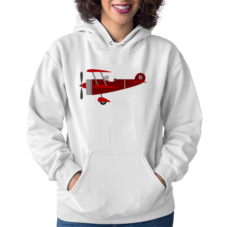 Moletom Feminino Avião Biplano - Branco
