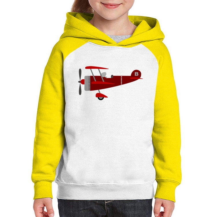 Moletom Infantil Avião Biplano - Branco/Amarelo