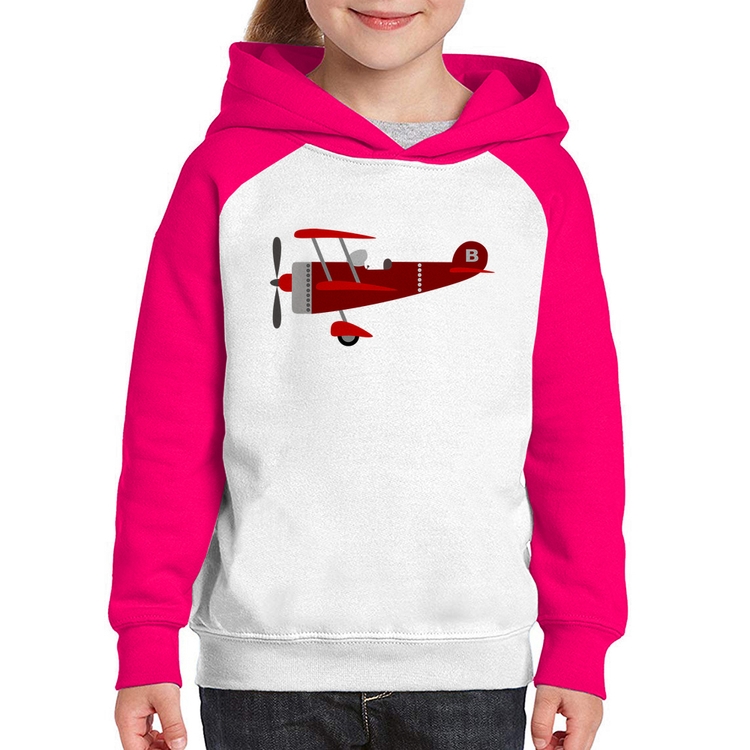 Moletom Infantil Avião Biplano - Branco/Rosa